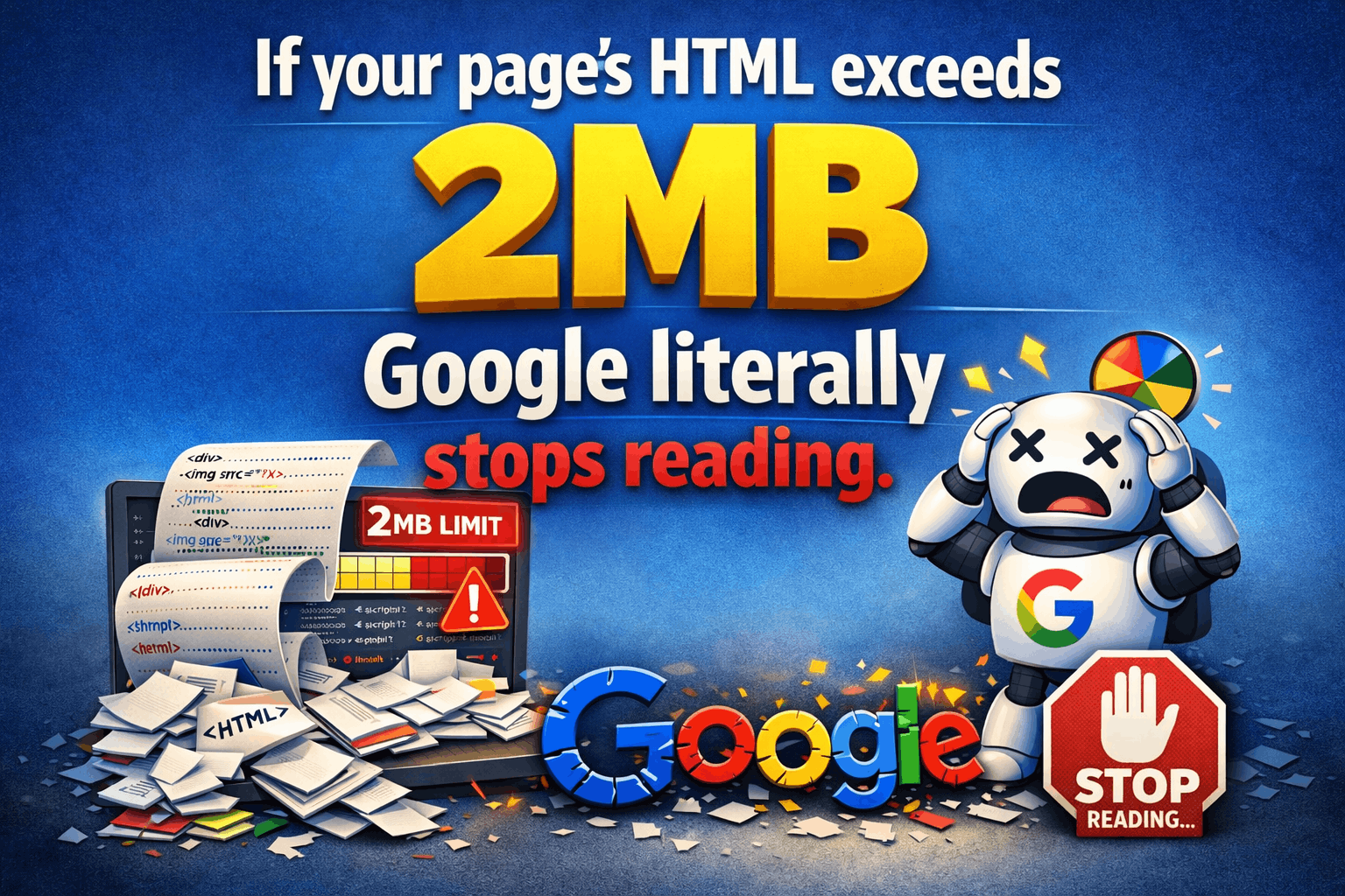 If your page’s HTML exceeds 2MB, Google literally stops reading